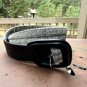 EUC Vintage Cole Haan Herringbone/Tweed Black Leather Corset Belt